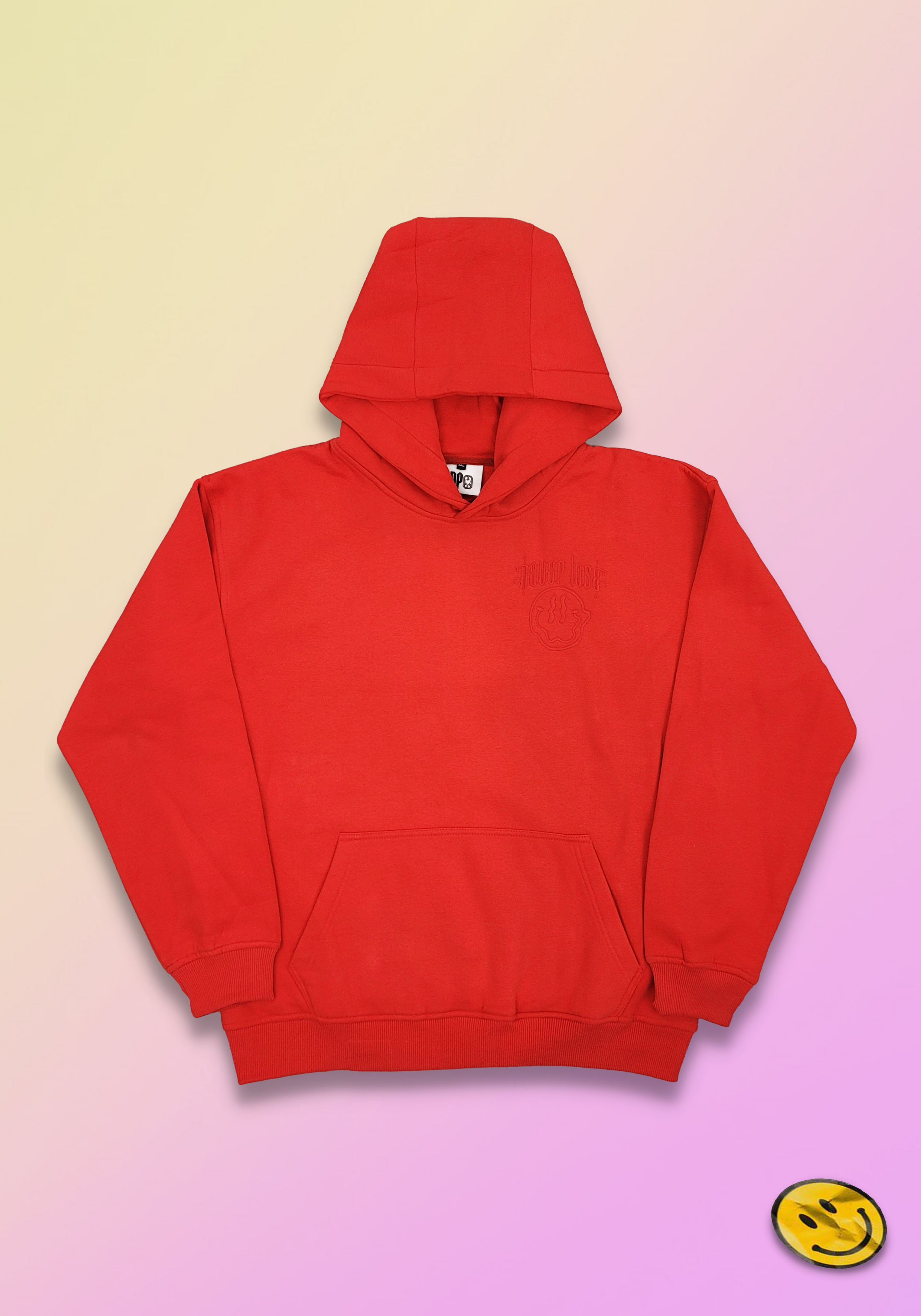 "SMILE" FIRE RED HOODIE